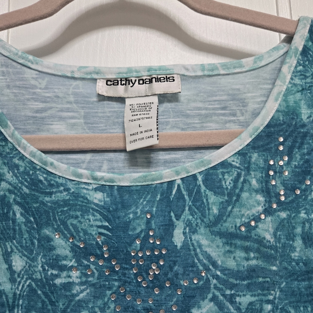 Ruby Rd. Teal Floral Scoop-Neck Tee with Rhinestone Detail - Picture 2 of 3